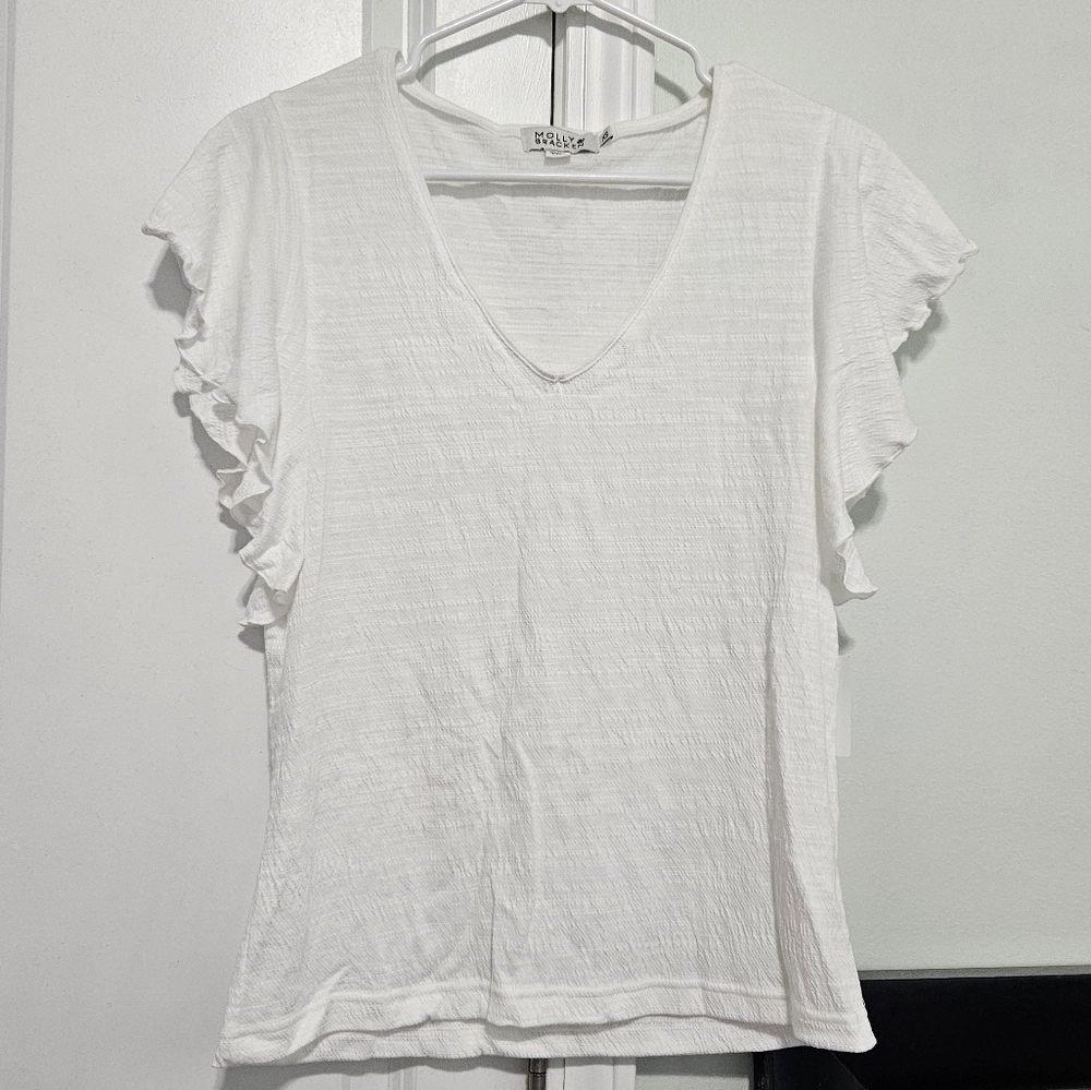 White Ruffle Sleeve Top